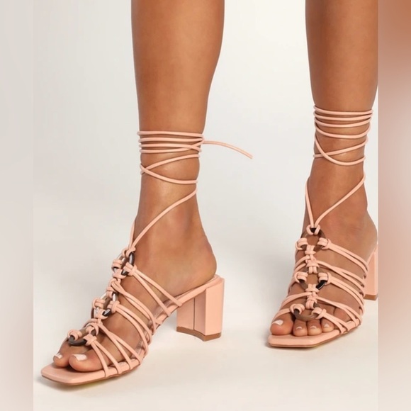 NEW with tags (NWT) Lulu’s Finu Mauve Pink Lace-Up High Heel Sandals - Picture 2 of 11